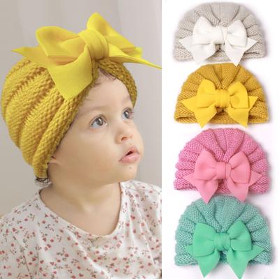 Chapéu Quente de Tricô Infantil de Inverno Chapéu Indiano de Cor Sólida com Laço para Bebê Chapéu Confortável de Lã para Bebê