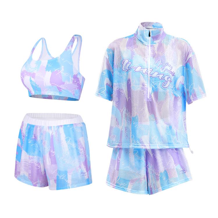 Li-Ning Fashionable Mixed Style Breathable Comfortable Cover-Up Sun Protection Beach Fresh Swim Vest Swimsuit Set Women Swimwear Pink Floral LSYV467-2