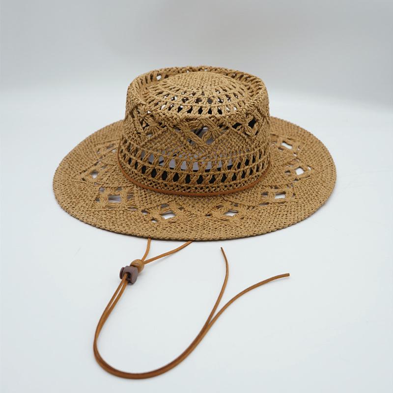 Japan Japanese French Retro Hollow Flower White Flat Top Top Hat Women'S Summer Sunshade Vacation Beach Straw Hat Outing