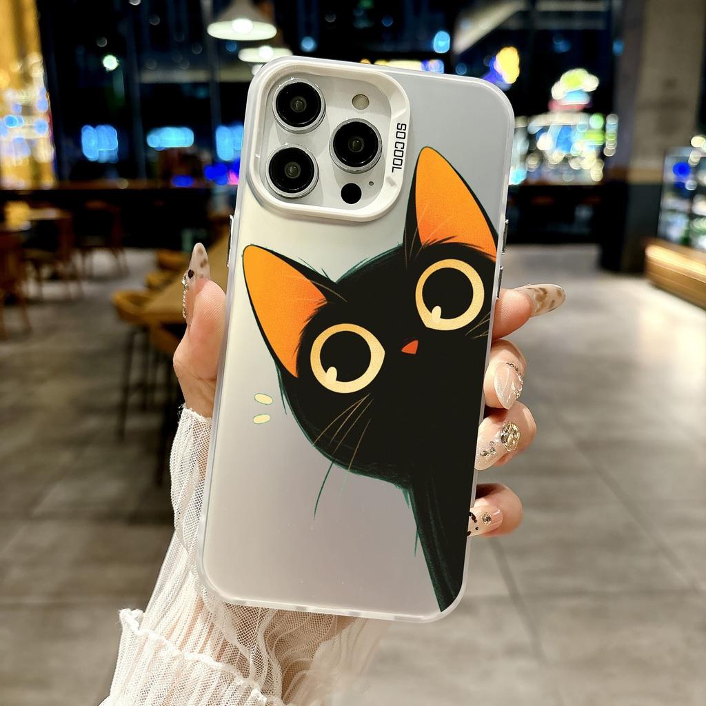 Color Phone Case For iPhone 17 16E 16 11 15 14 Pro MAX 12 13 MINI 7 8 Plus XR SE Silver Plated IMD Cover Lovely Cat Playing Fun