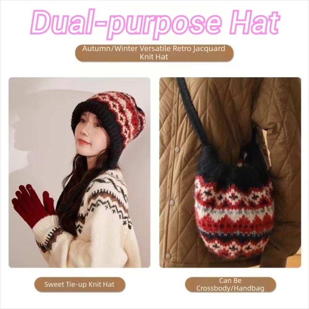 Fashion Striped Knitted Woolen Hat Ethnic Style Thickened Ear Flap Cap Windproof Cold-proof Beanie Cap Winter