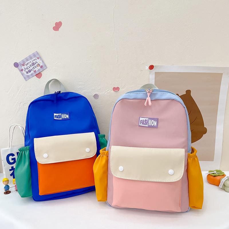 Stylish Dual Color Backpack For Kids Large Capacity Durable Nylon Canvas Preschool Bag