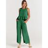 Summer Two Piece Set Women Casual Sleeveless Pleated Pants Sets Wide-leg Loose Clothes 2 Piece Sets O Neck Trouser Suits