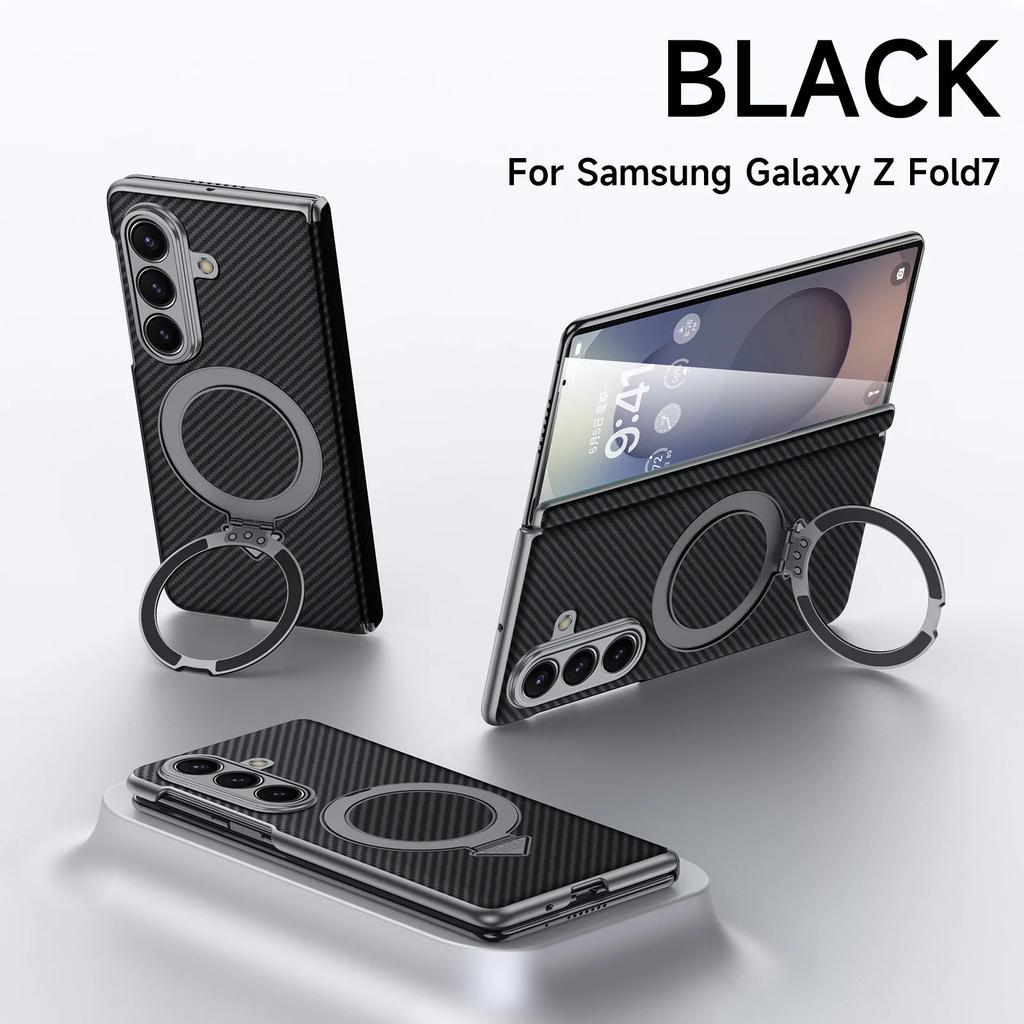 Original Sulada Carbon Fiber Grain Leather Magsafe Case For Samsung Galaxy Z Fold8Ultra 7 Hinge Ring Holder Bracket Back Cover