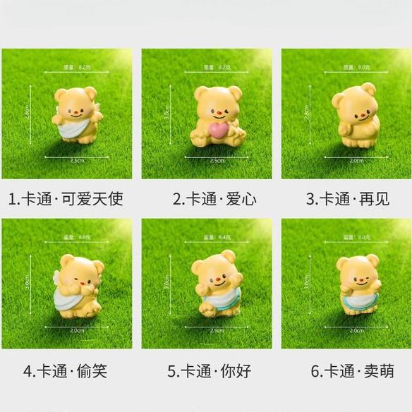 6Pcs/set Cartoon Butter Bear Animal Miniatures Resin Ornaments Fairy Garden Decoration Micro Landscape
