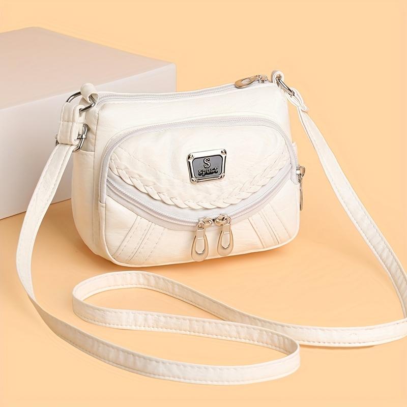 Kadınlar için Düz Renk Sentetik Deri Çapraz Çantalar Ayarlanabilir Askı Çoklu Fermuar Örgülü Hafif Günlük Kullanım Seyahat Çantası Günlük Çanta