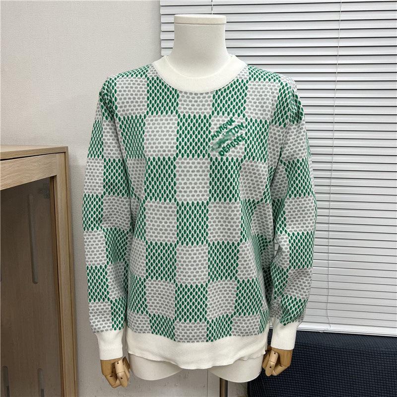 LV 25 Unisex Plaid Checkerboard Jacquard Sweater - Color Block, Round Neck, OS Fit