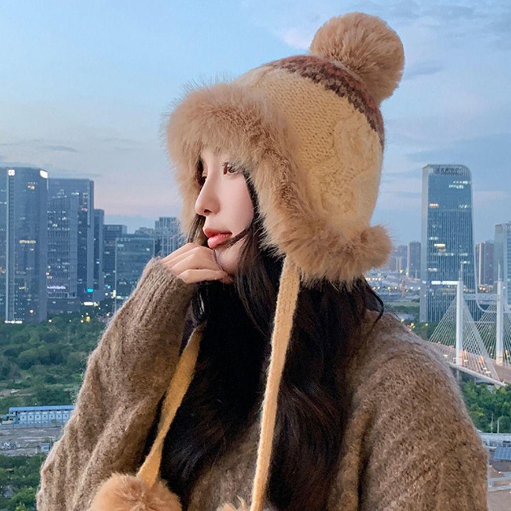 Warm Jacquard Knitted Hat Ethnic Style Ear Protection Hat Cute Fair Isle Style Beanies  Autumn