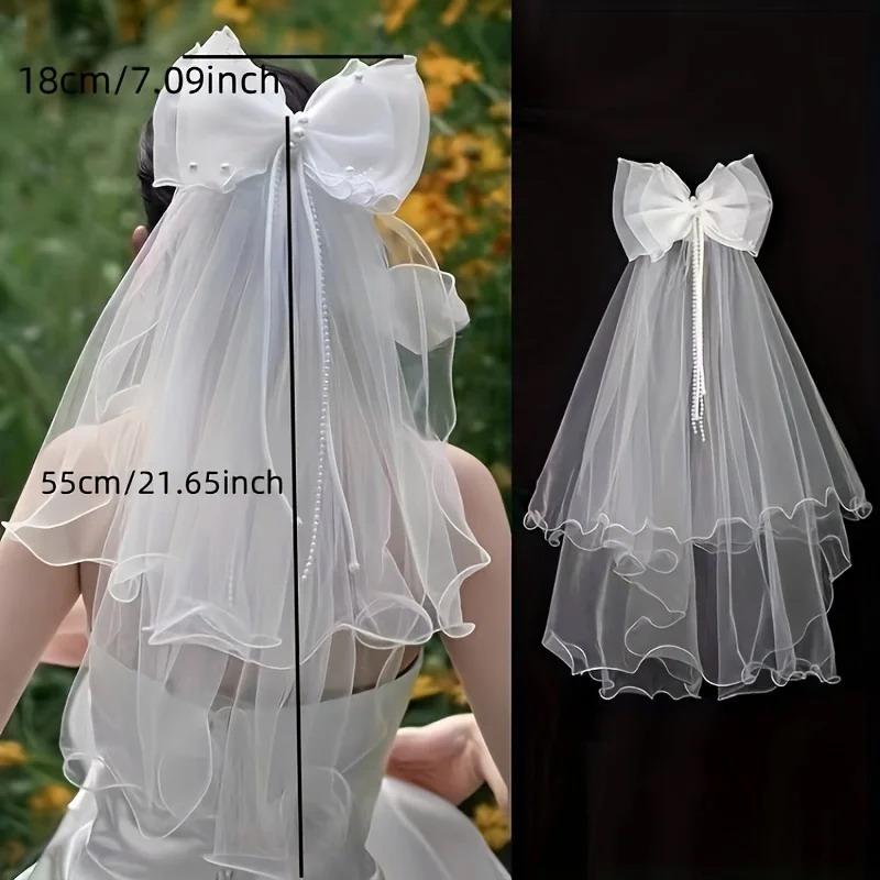 Elegant Double Bow Bridal Veil: Exquisite Lace Headpiece For Your Wedding Veil With Holy White Bow Hairpin For Wedding Headpiece