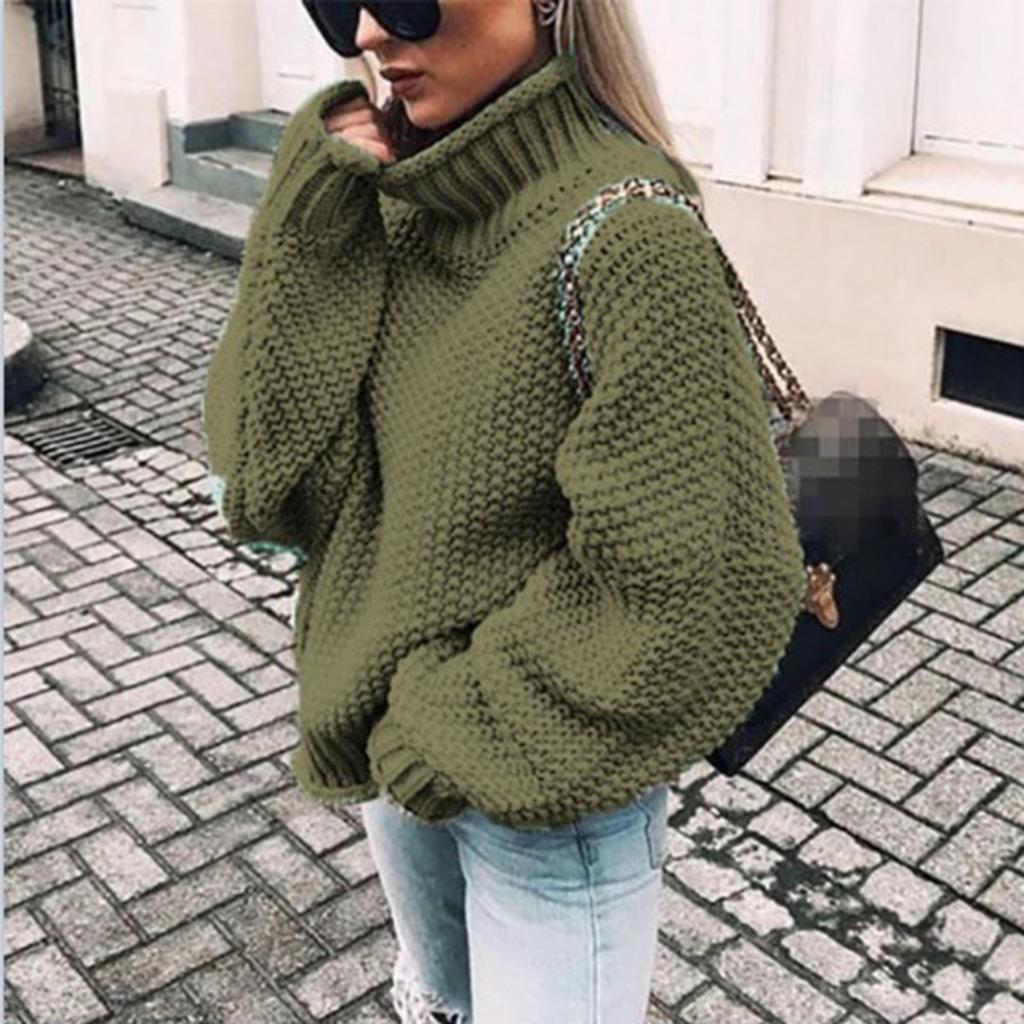 Autumn and Winter Sweater Women's New Style Curled High Collar Batwing Sleeve Knitted Sweater