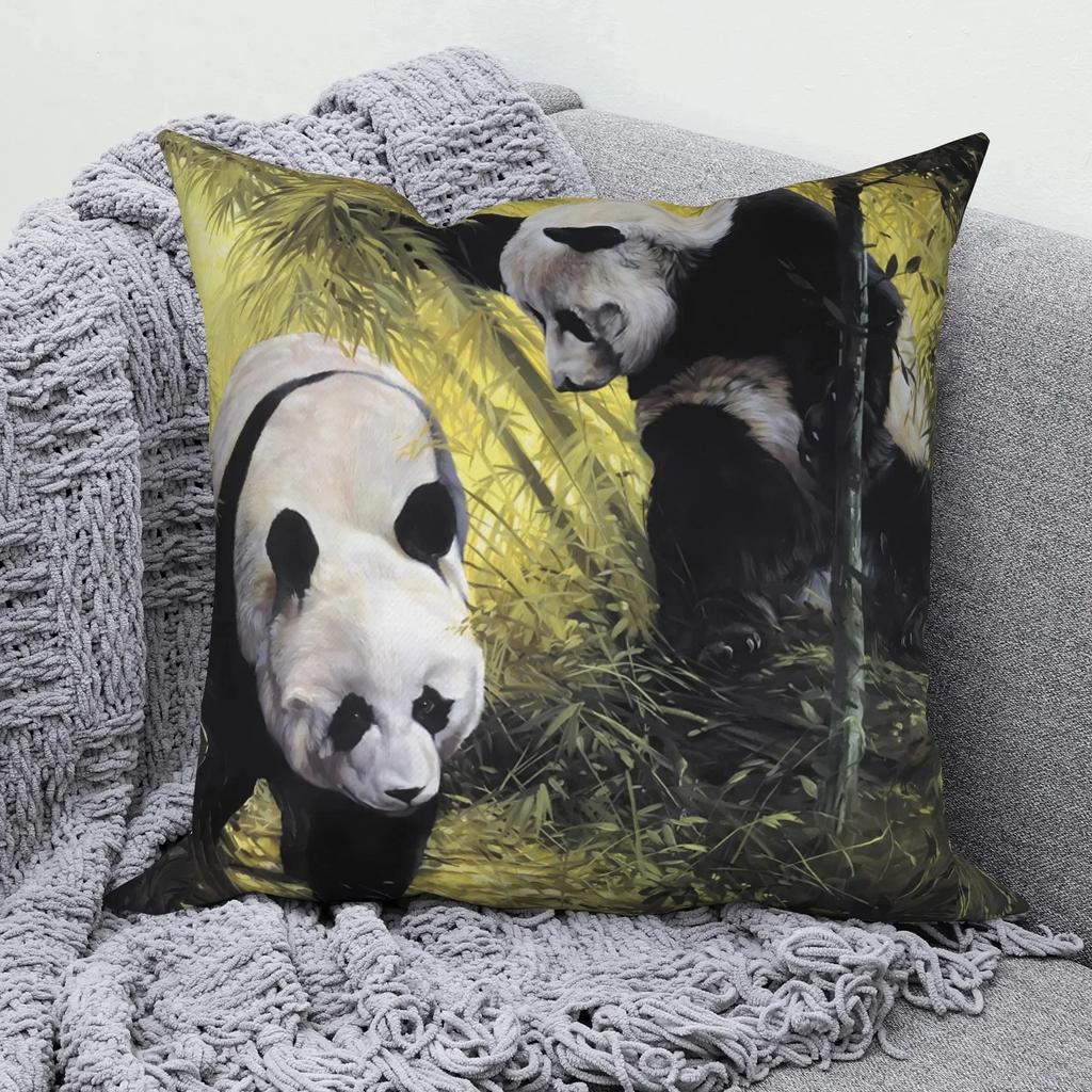 Square Pillow Cute Giant Panda Animal Pattern Cushion Cover Home Living Room Sofa Bedroom Decoration