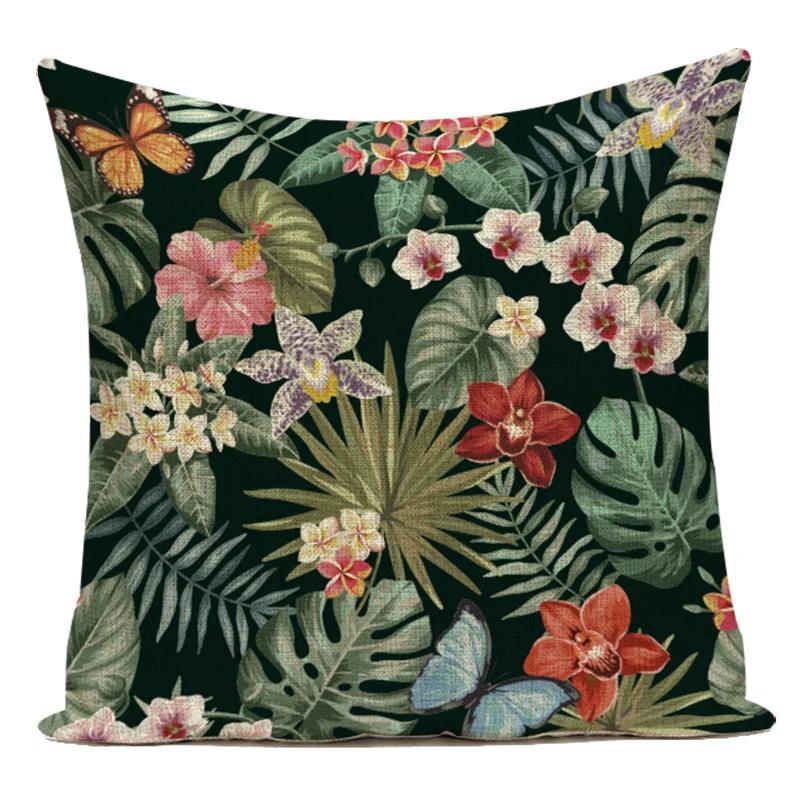 Polyester Tropical Plant Monstera Palm Leaf Cushion Cover Pillow Cover For Home Chair Sofa Decorative Throw Pillowcase