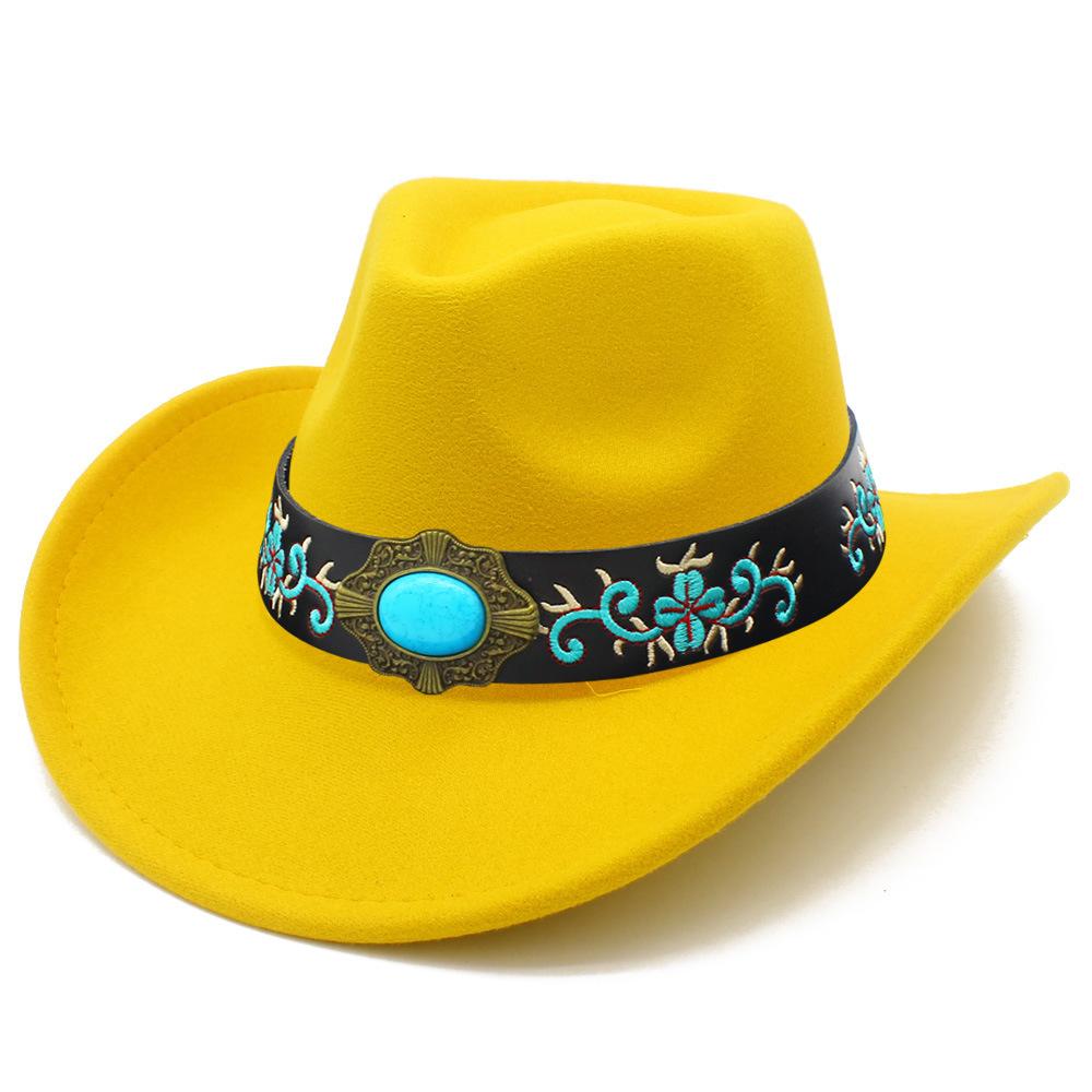 European and American Tribal Style Solid Color Cowboy Hat, Male and Female Couples Wide Brim Stage Performance Hat, Grassland Travel Essential Jazz