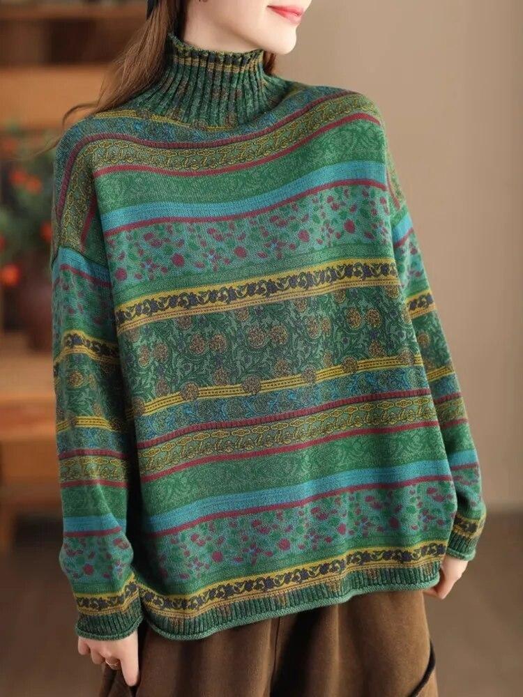 

Vintage Johnature Soft Cotton Knitted Pullover Sweater Women Mock Neck Long Sleeve Casual Spring Top One Size червоний