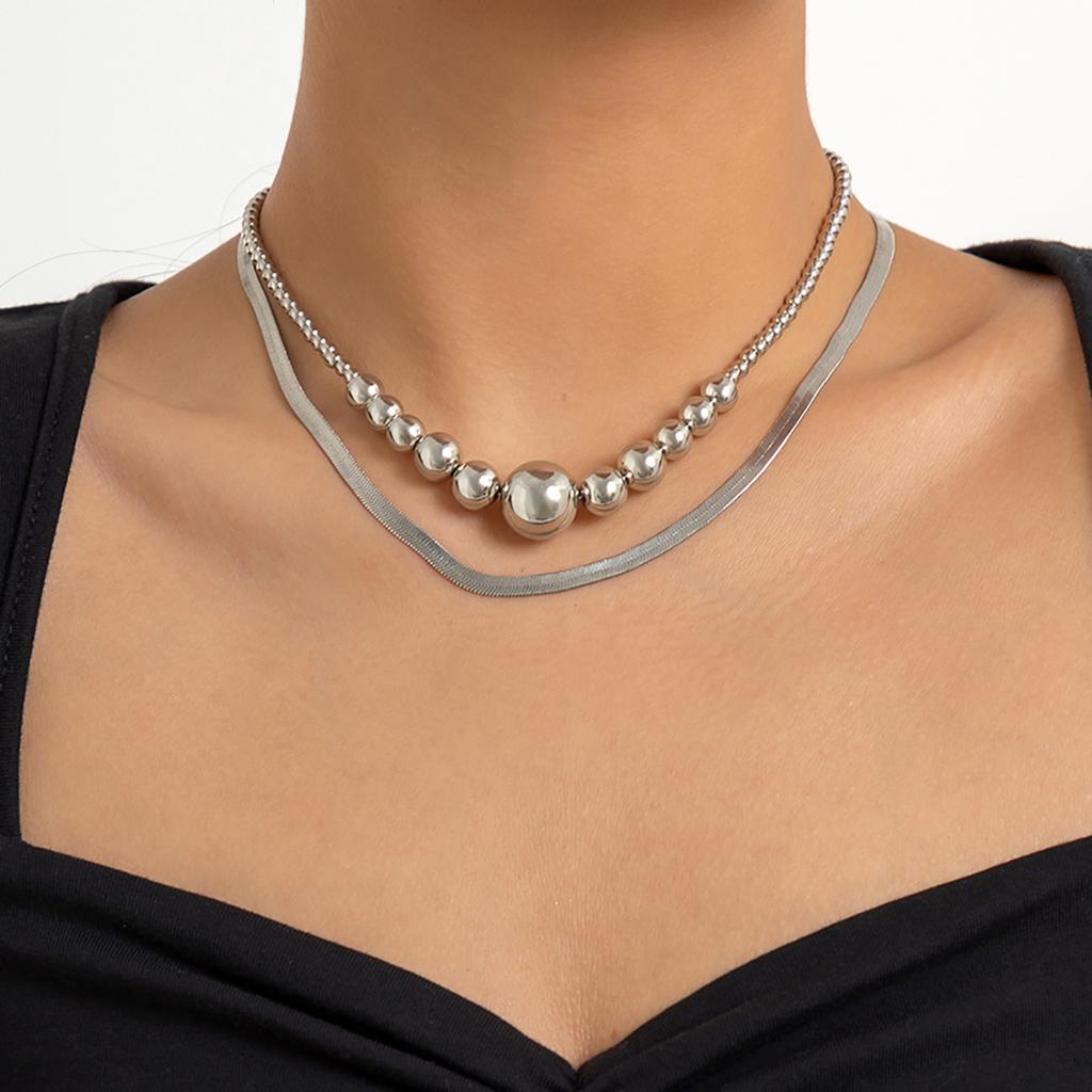 Accessories, Versatile Business Cold Wind Chain Necklace, Personalized Round Bead Snake Bone Chain Double Necklace Women