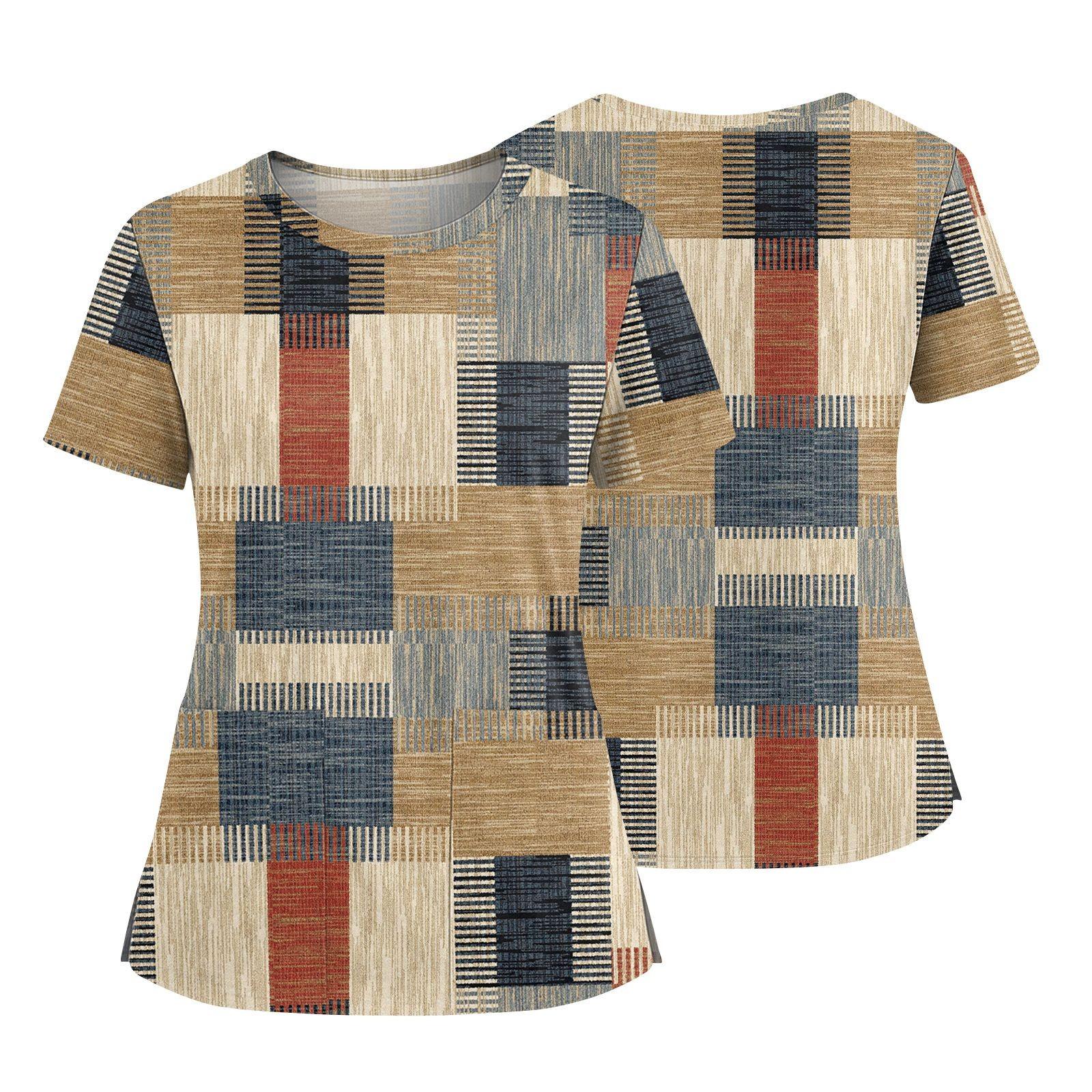 

Женская модная футболка с принтом, круглым вырезом, карманом, короткими рукавами и разрезом по низу, униформа и рабочая блузка XXL хаки