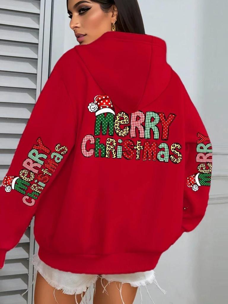 Felpa Colorata da Donna con Scritta 'Merry Christmas' e Tasca per l'Autunno