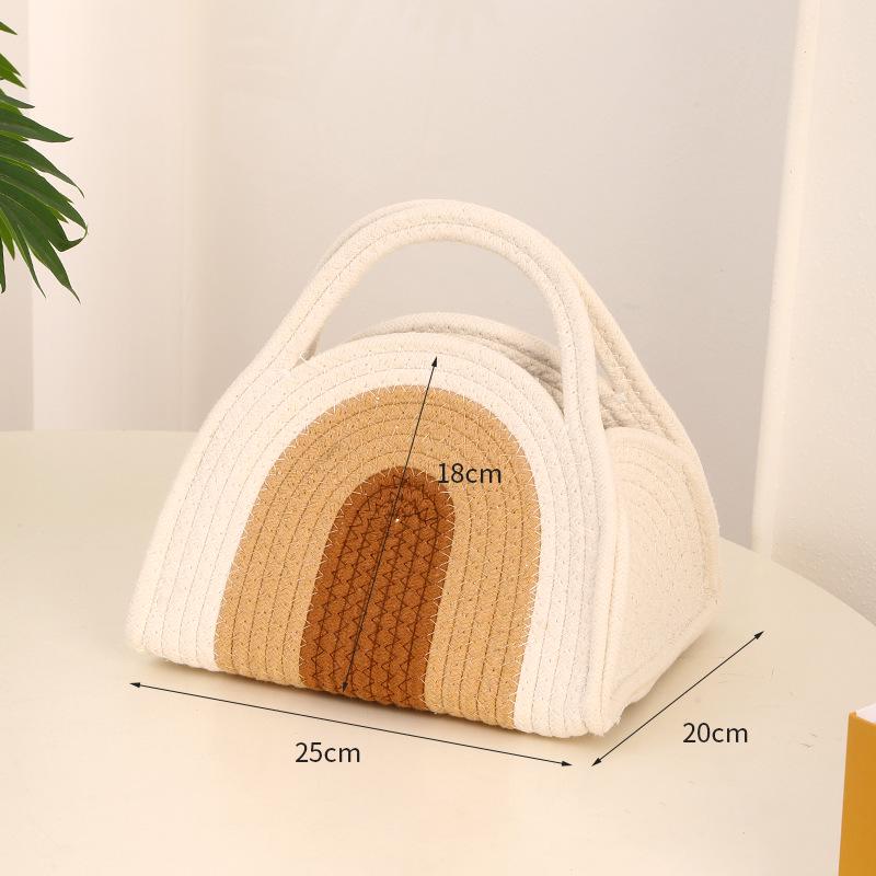 

Rainbow Stripe Cotton Rope Woven Handbag Mother and Baby Bag Style B