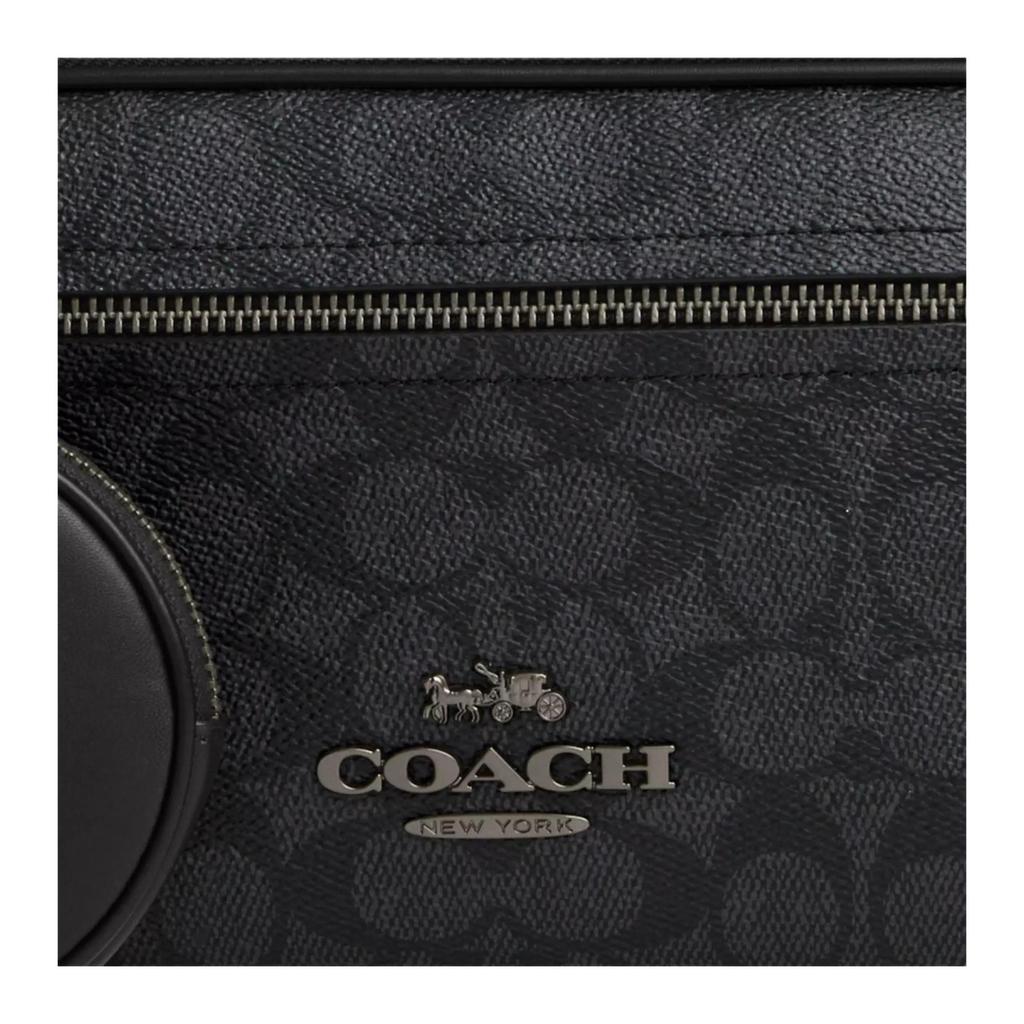 Coach Elias 29 Estampa de Assinatura Fechamento com Zíper Lona Revestida Bolsa de Cintura Grande Bolsa de Cintura Masculina Preto CZ400-QBMI5