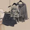 2024 Women's Spring Fashion: Salted Style Three-Piece Set - Printed Shirt, Vest, and Shorts