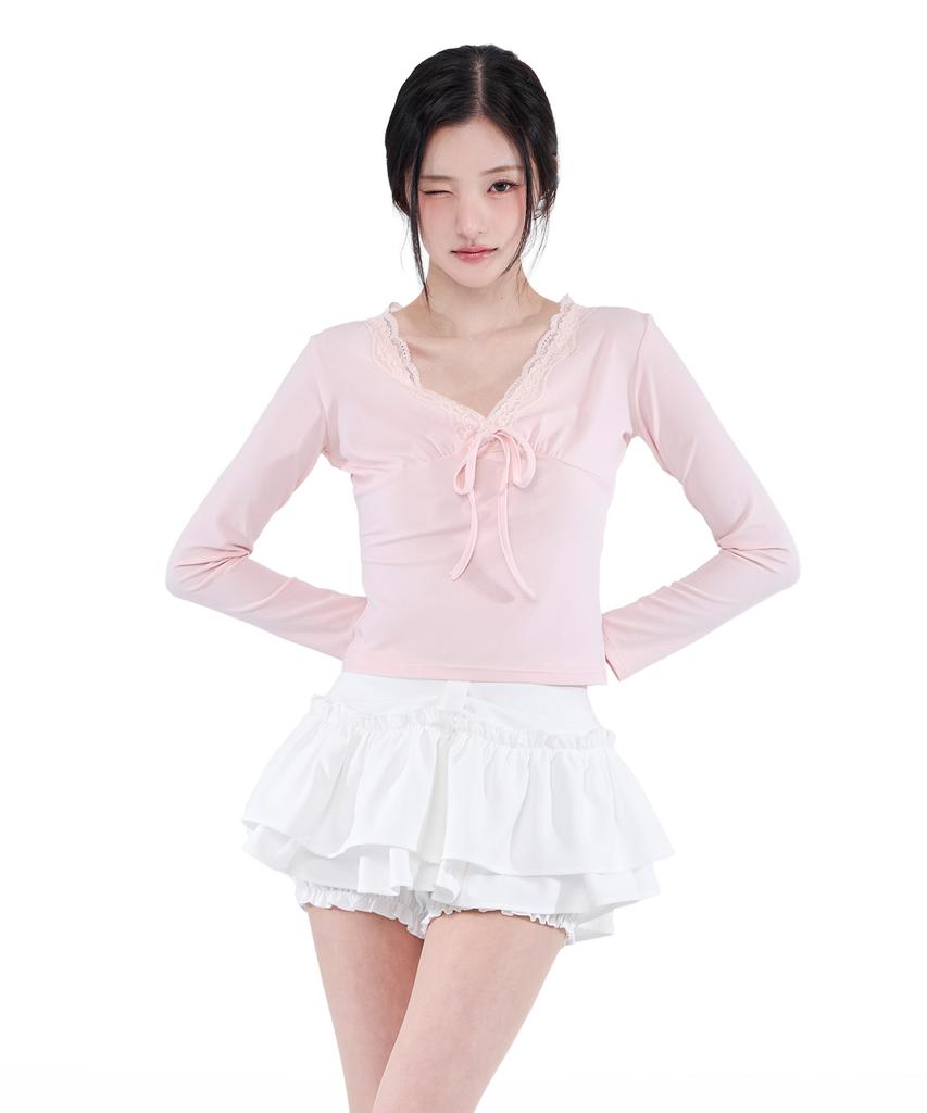 Alkialka Ribbon Tiered Mini Skirt (Ivory)
