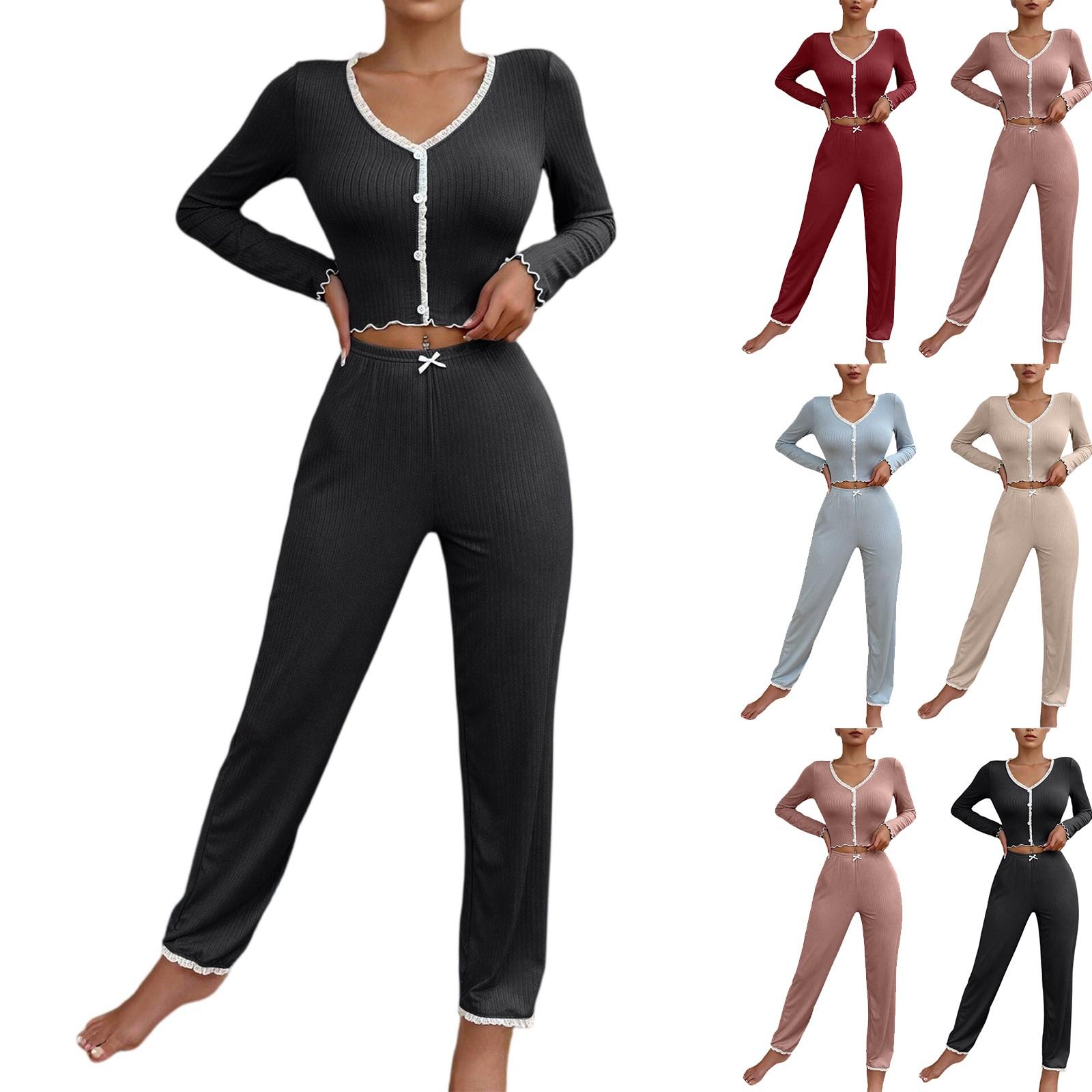 

Women s Home Clothes Pajamas Long Sleeved Pants Loose And Comfortable Sexy Lace Two-piece Set XL кавун червоний колір