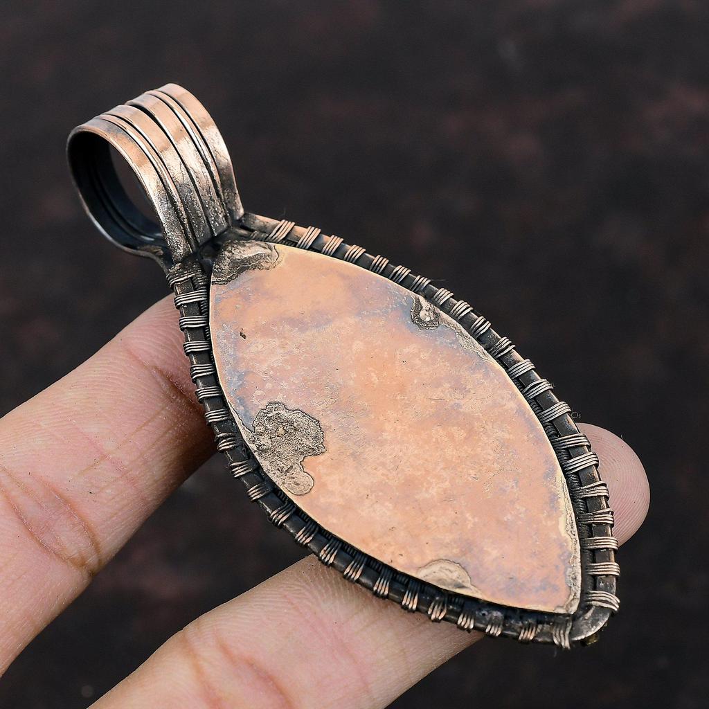 Dinosaur Bone Pendant Copper Wire Wrapped Pendant Mahogany Obsidian & Blue Sunstone Pendant Handmade Jewelry Gemstone Pendant Gift For Him