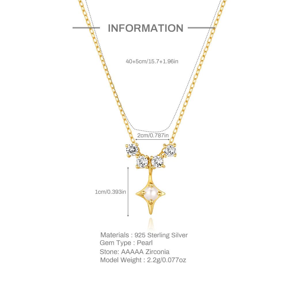 Necklace, Fashion Trend S925 Sterling Silver Mobile Zircon Tetragonal Star Pearl Necklace Temperament Autumn And Winter Collarbone Chain