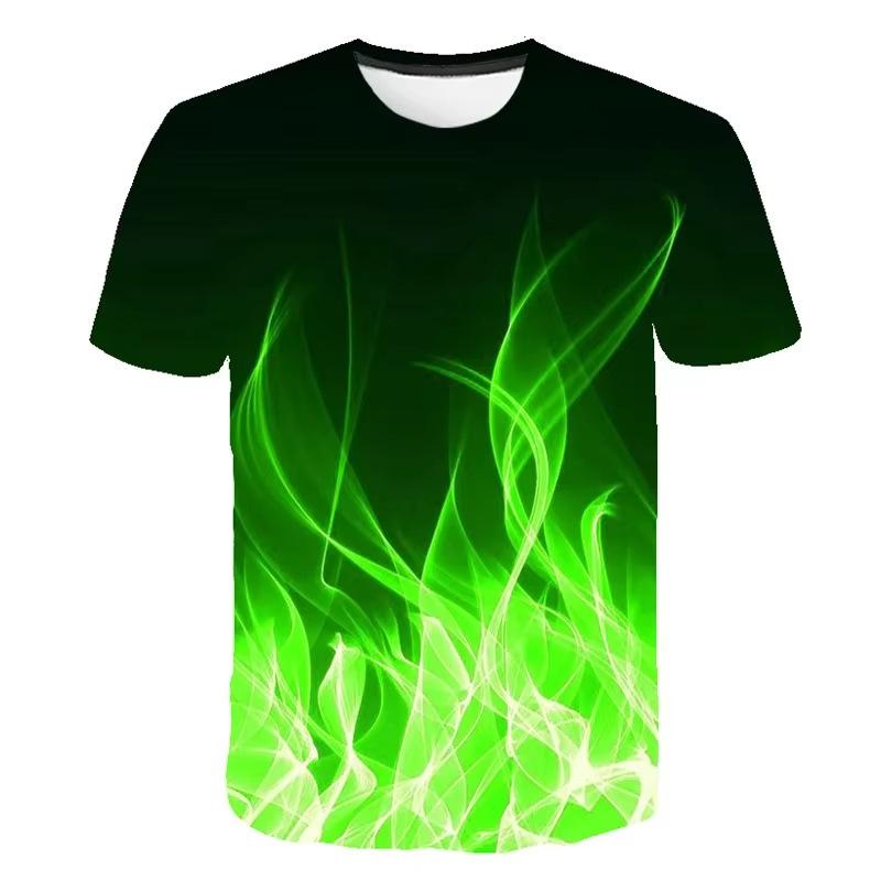 

New fashion trend casual cool flame children s women s short-sleeved round neck T-shirt 160cm