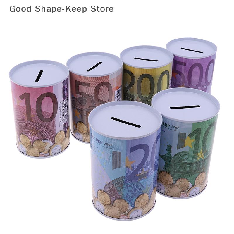 1PC Euro Dollar Money Box Safe Cylinder Piggy Bank Banks For Coins Deposit Boxes Circular tinplate savings jar for storing money