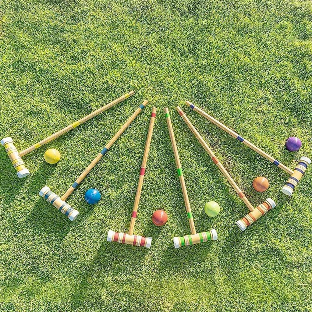 Hot-Sell!-Six-Player Croquet Set with Wooden Mallets, Colored Balls, Sturdy Carrying Bag Sturdy Carrying Bag for Adults &Kids