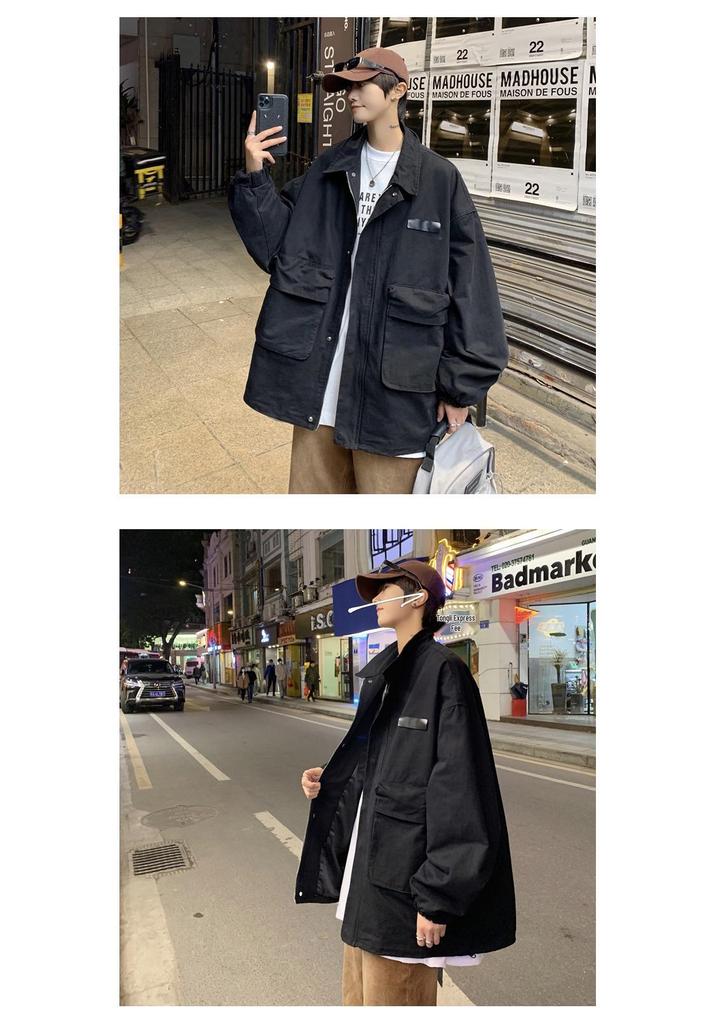 Men's Trendy High Street Loose Lapel Workwear Jacket - Spring/Autumn Hong Kong Style