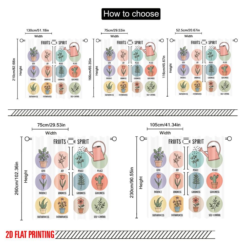 2pcs 2D Flat Printing Window Treatment Curtains Fruits Spirit Love Joy Peace Fabric Without Electricity Birthday Party Perfect