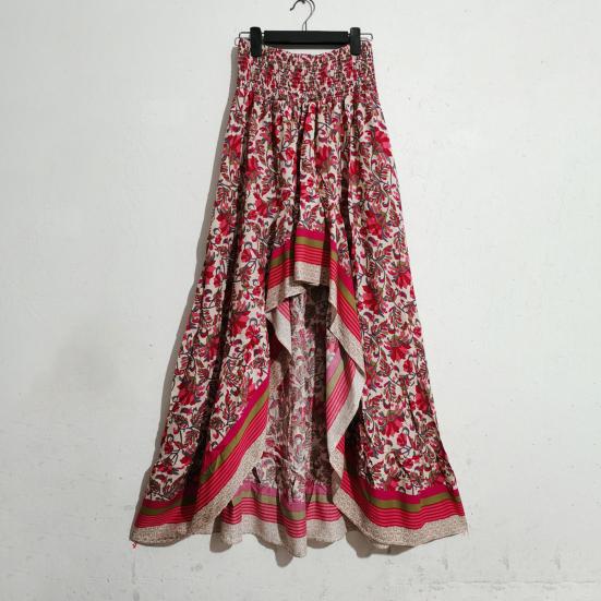 Kadın Maxi Etek Yüksek Bel Düzensiz Etek Çiçek Baskı Bohem Ön Kısa Arka Uzun Elastik Bel Patchwork Bayan Tatil Plaj Uzun Etek