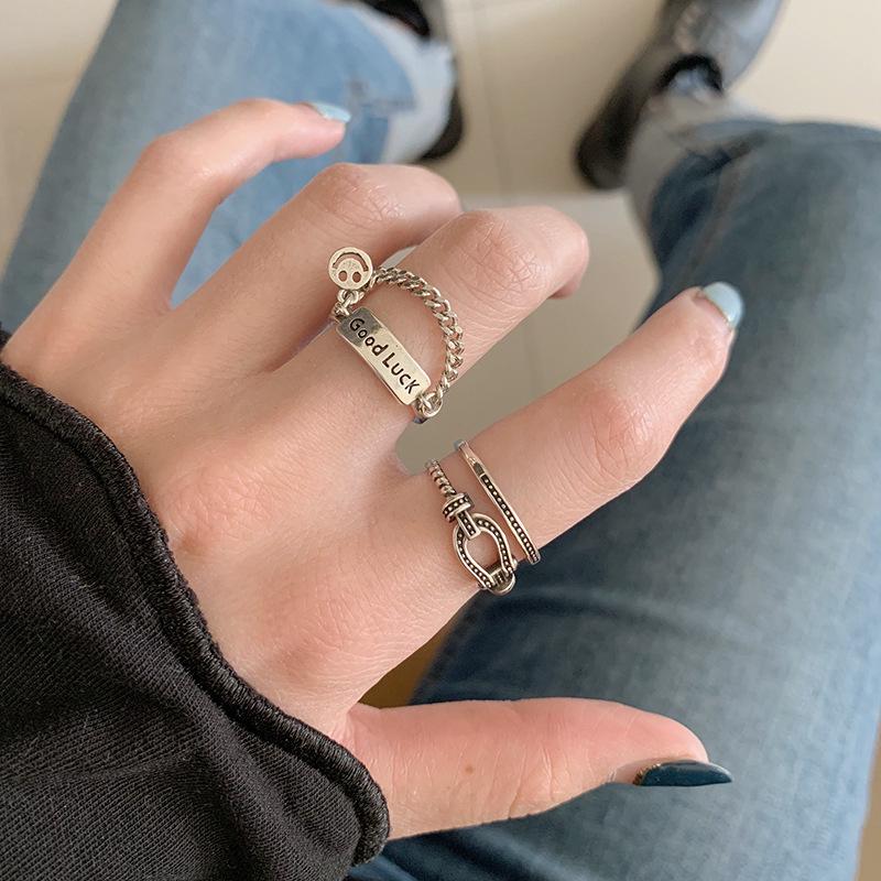 Women's Retro Good Luck Open Chain Ring - Korean Style Trendy Index Finger Jewelry