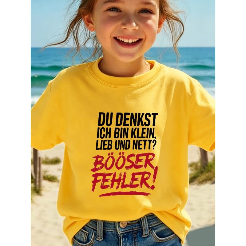 Girls German Slogan Print Crewneck Short Sleeve Tee