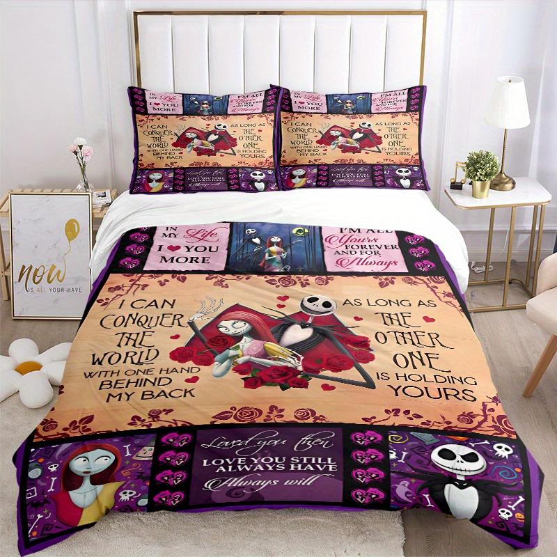 3pcs Rose Design Jack and Sally Bedding Set, Including 1 Quilt Cover and 2 Pillow Shams, Without Filling, Soft and Comfortable Home Bedroom F077