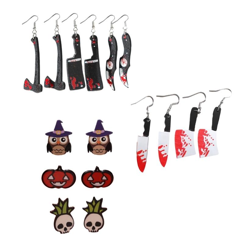 1 Set Punk Style Halloween Funny Blood Black Acrylic Simulation Knife Axes Kitchen Pumpkin Skull Exaggerated Ear Hook