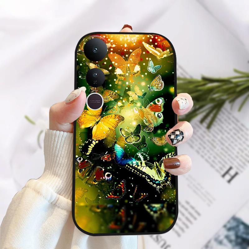 For Vivo V50 Lite 5G Case Fashion Luxury Printed Black Matte Soft TPU Silicone Bumper Cover For Vivo V50Lite 4G Phone Case Funda