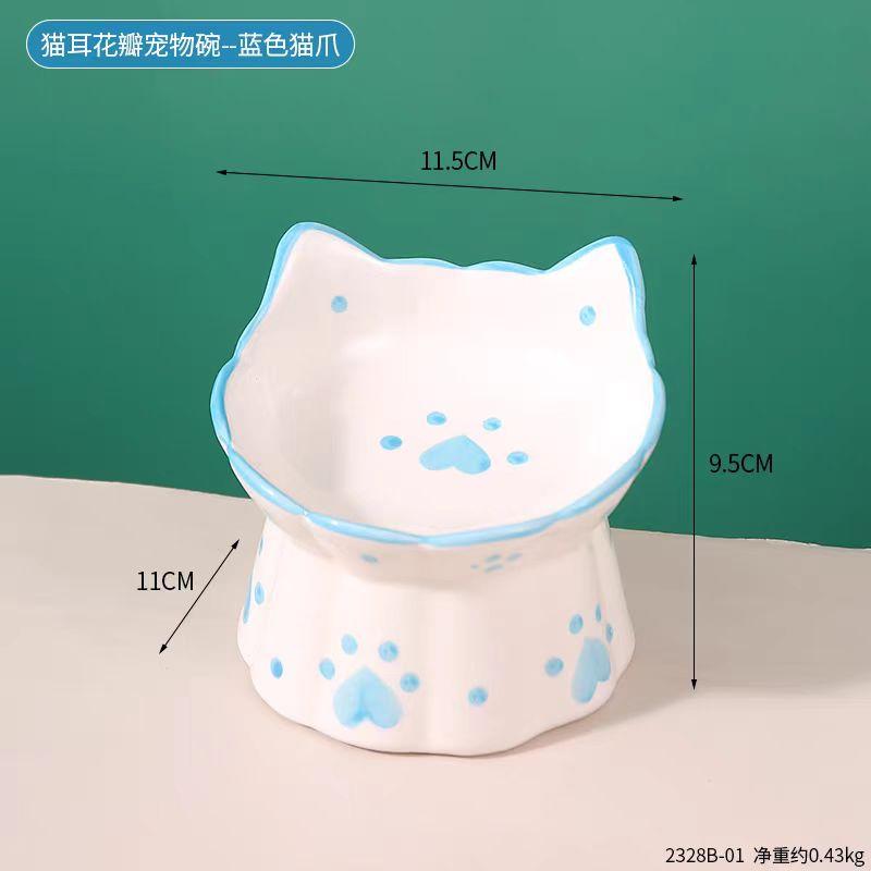 Cute Ceramic Cat Bowl,Tall Neck Protection,Anti-knock,Leak-proof Oblique Mouth,Anti-black Chin Cat Dog Food Basin,Pet Supplies