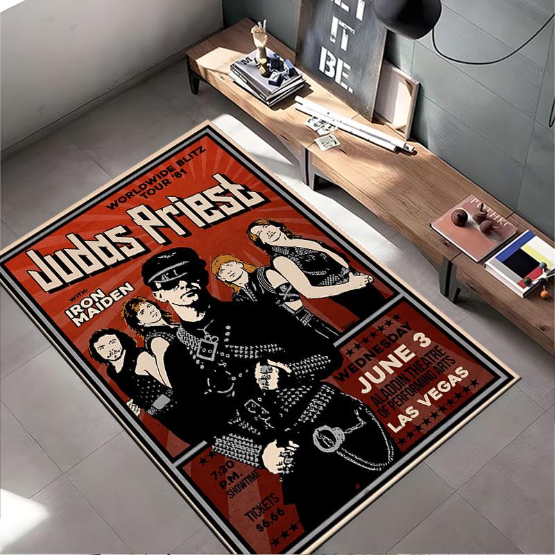 Judas Priest Tour Poster Carpet suitable as a non-slip mat for the living room or bedroom sofa