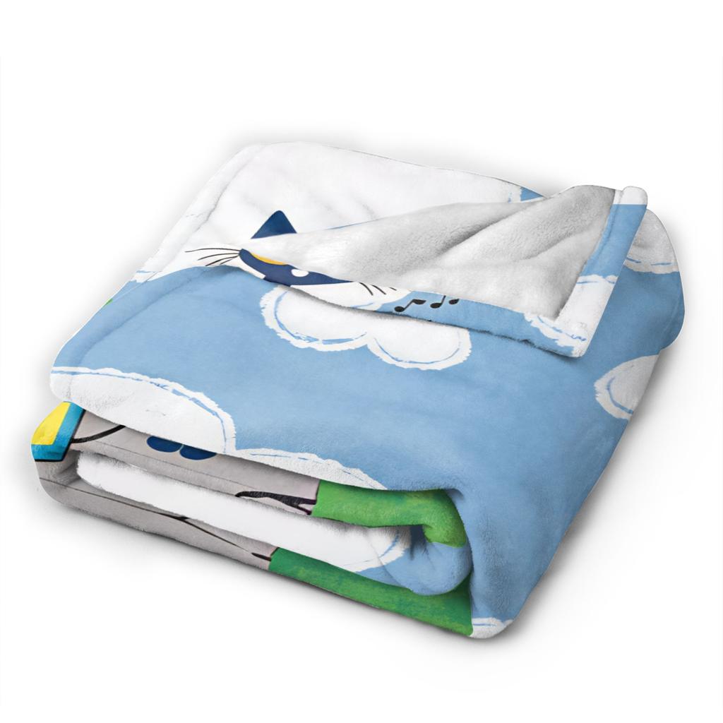 Pete The Cat Stars Comic Warm Blanket Aesthetic Plane Travel Throw Blanket Couch Chair Flannel Bedspread Sofa Bed Cover