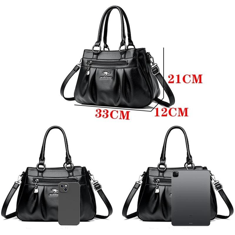Large Capacity Tote Bag for women/Leather Womens/Ladies Ruched Leather Handbag