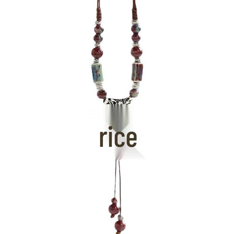 Colier Medieval Zen Ceramic cu Mărgele Fluture - Damă Lung, Ajustabil, Accesoriu Stil Etnic Chinezesc