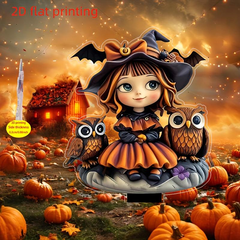 

Плоский 2D садовый колышек в виде ведьмы и совы на Хэллоуин для праздничной атмосферы, акрил для патио, газонов, Хэллоуина/Рождества