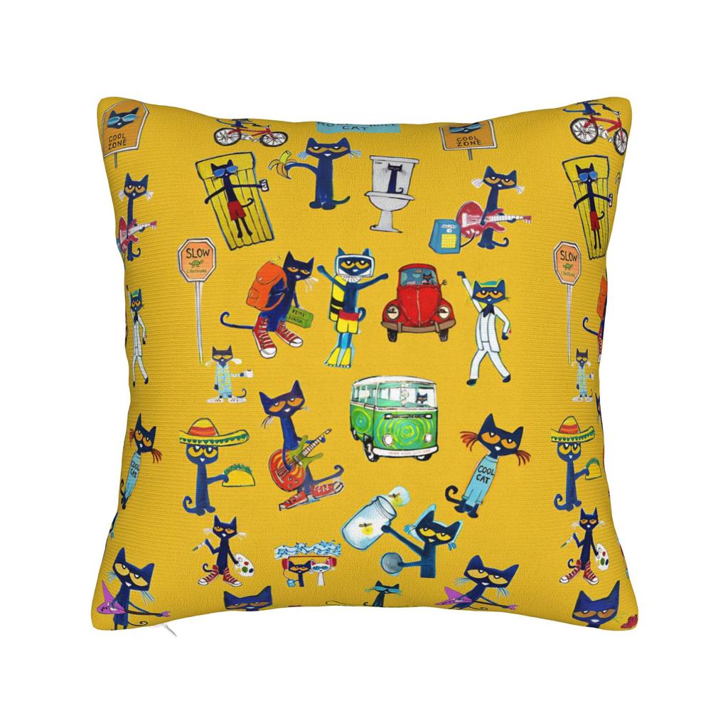 Petes  the Cat  Square Pillow Cases Cartoon  Cushion Cover Novelty Zippered Decorative Pillowcase for Bed X