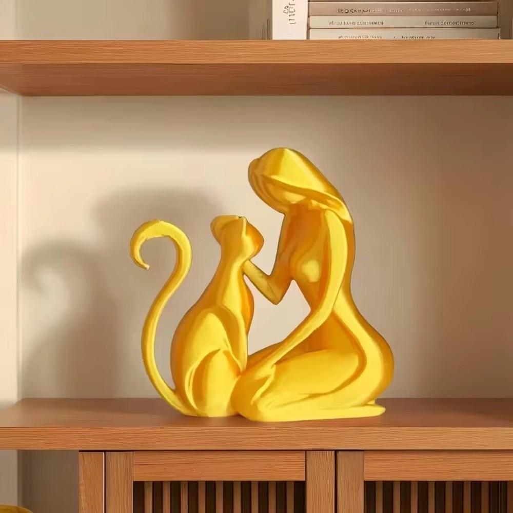 Nordic-Style Cat Dog Figurine 3D Printed Desktop Ornaments Girl And Cat Statues Home Living Room