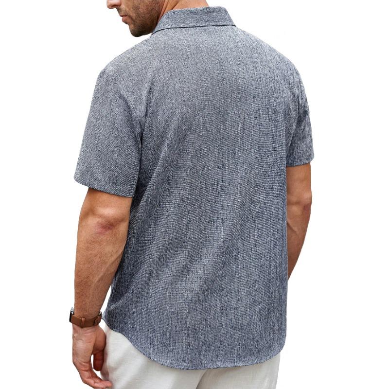 Summer New Men's Solid Color Lapel Short Sleeve Loose Breathable Business Casual Shirt