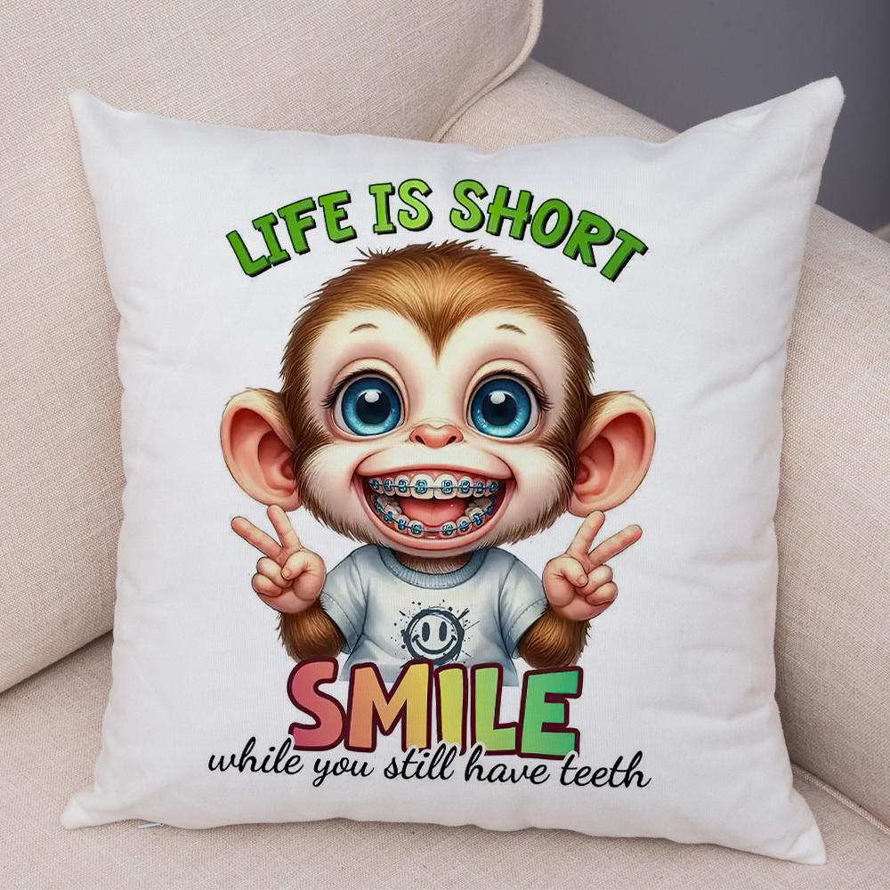Smiling Monkey Pillowcase Double Print Do Not Disturb Sloth Cushion Cover Soft Plush Sassy Duck Pillowcase for Sofa Home Car