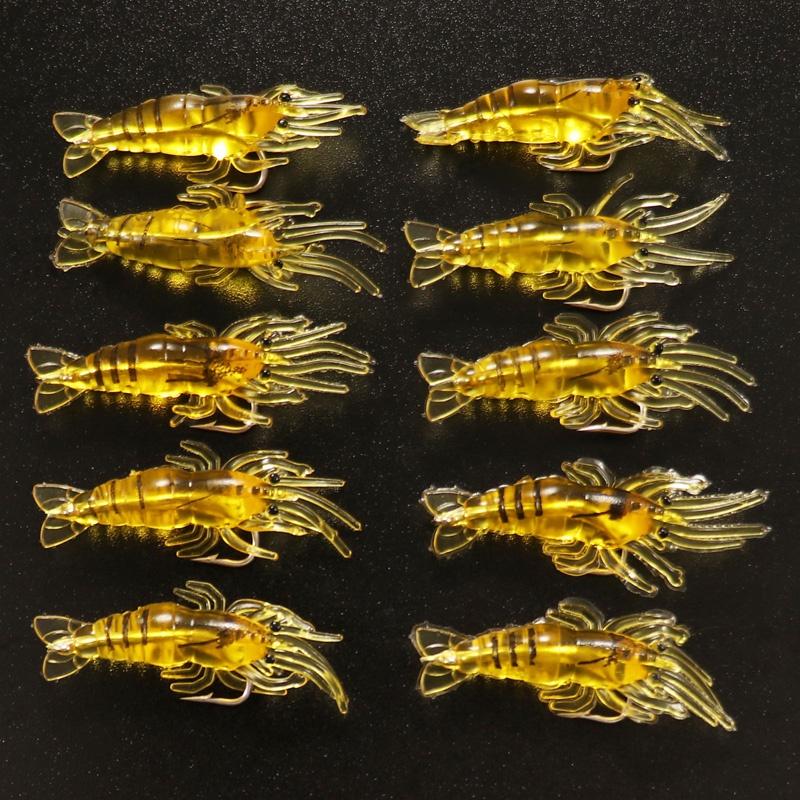 10pcs Soft Silicone Luminous Simulation Shrimp Shaped Fishing Lure With Hook, Bait Kit For Outdoor, Fishing Accessories